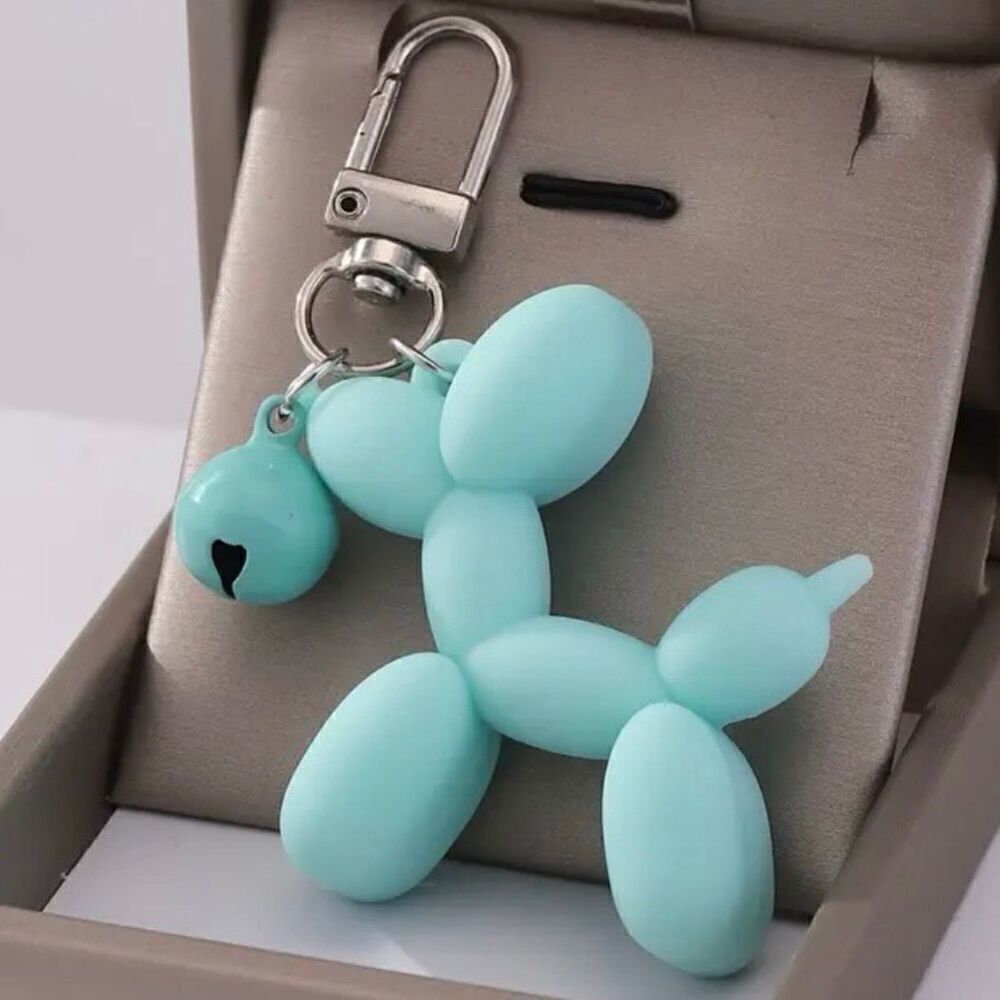 NWT Blue & Silver Metal Trendy Laser Art Balloon Dog Puppy Colorful Keychain Bag